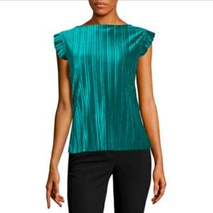 Worthington Pleated Velvet Top Green XL